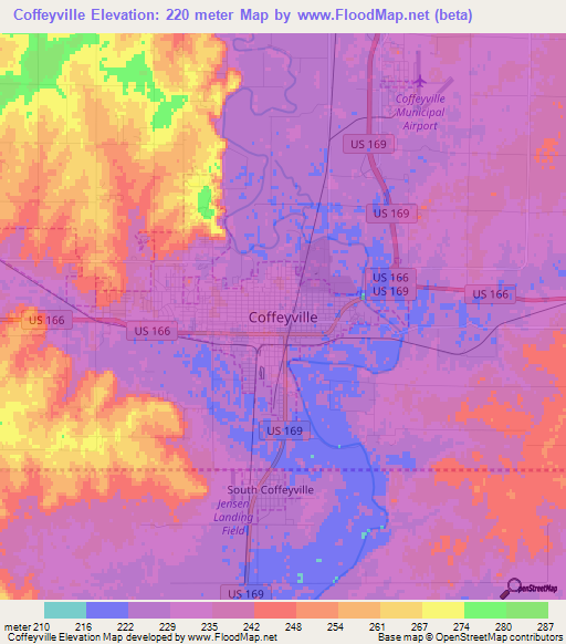 Coffeyville,US Elevation Map