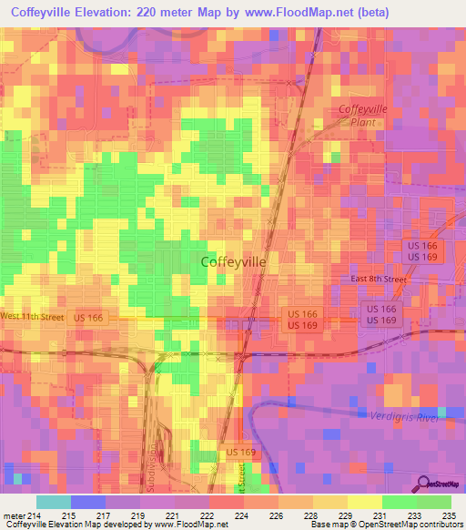 Coffeyville,US Elevation Map