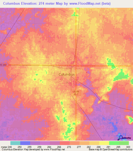 Columbus,US Elevation Map