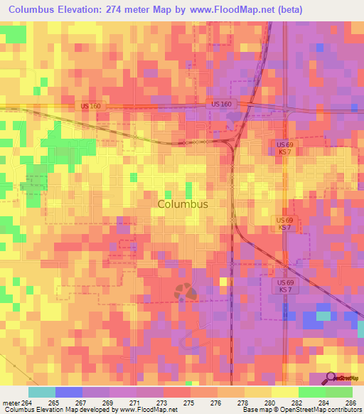 Columbus,US Elevation Map