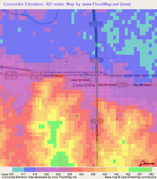 Concordia,US Elevation Map