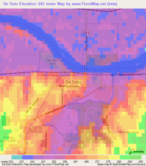 De Soto,US Elevation Map