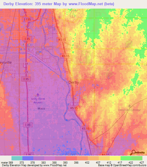 Derby,US Elevation Map