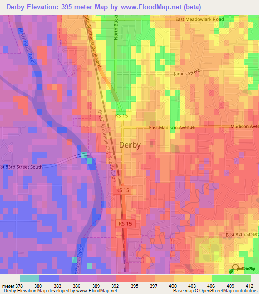 Derby,US Elevation Map