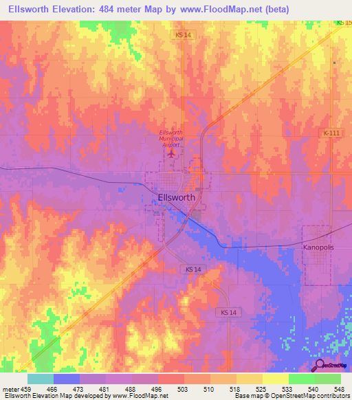 Ellsworth,US Elevation Map