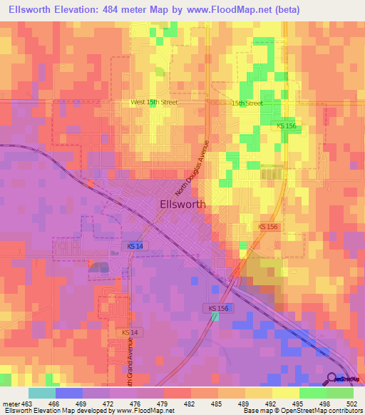 Ellsworth,US Elevation Map