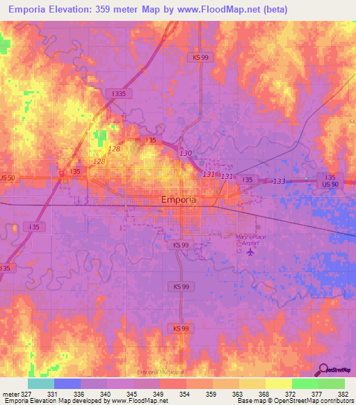 Emporia,US Elevation Map