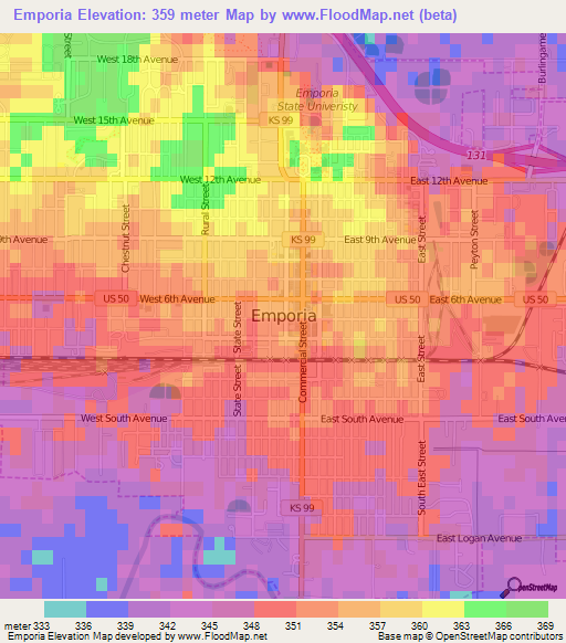 Emporia,US Elevation Map