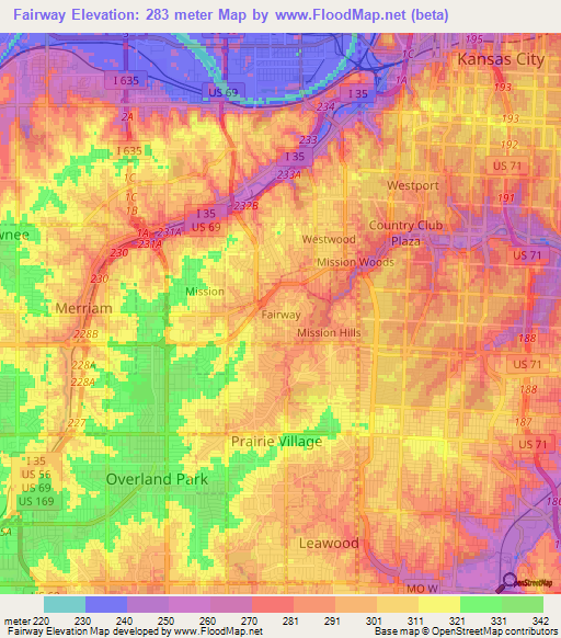 Fairway,US Elevation Map