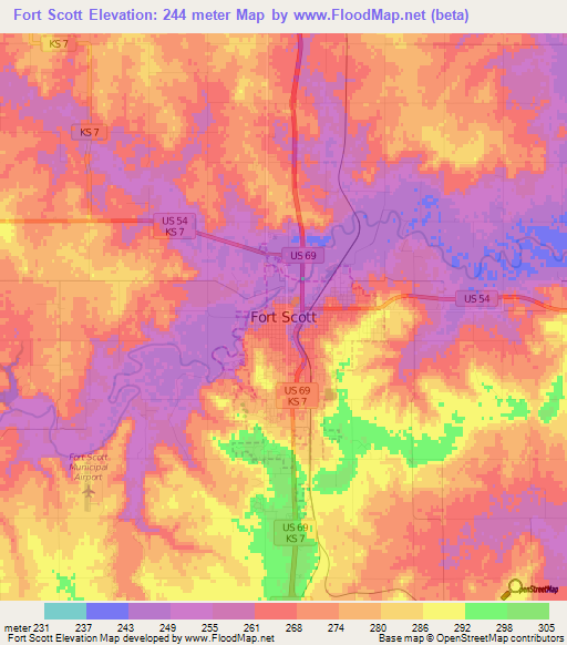 Fort Scott,US Elevation Map