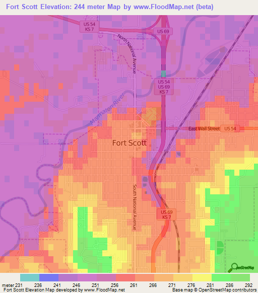 Fort Scott,US Elevation Map