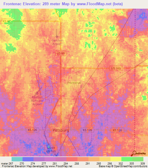 Frontenac,US Elevation Map