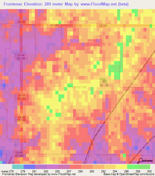 Frontenac,US Elevation Map