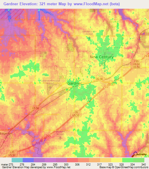 Gardner,US Elevation Map