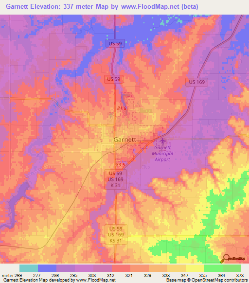 Garnett,US Elevation Map