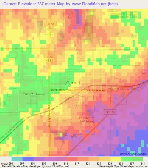 Garnett,US Elevation Map