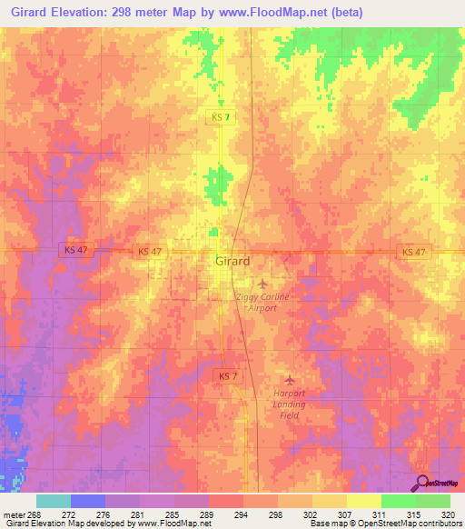 Girard,US Elevation Map