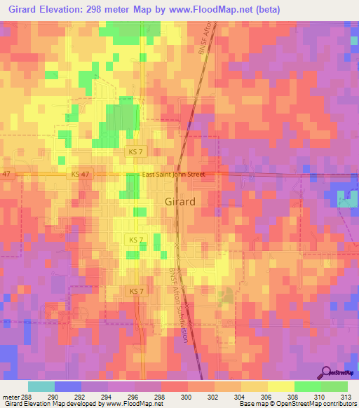 Girard,US Elevation Map