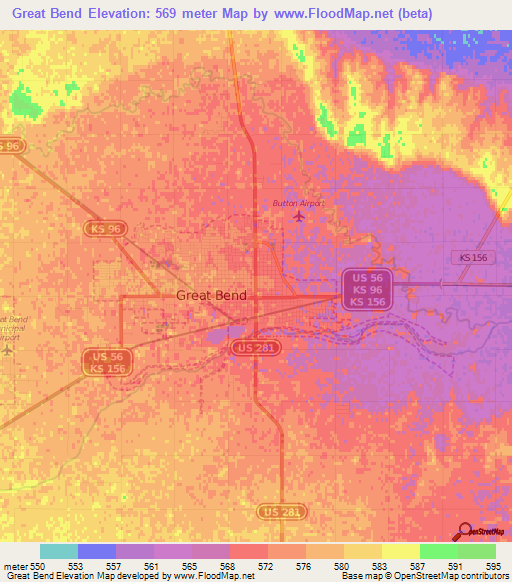 Great Bend,US Elevation Map