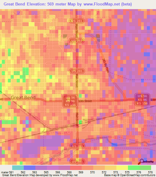 Great Bend,US Elevation Map