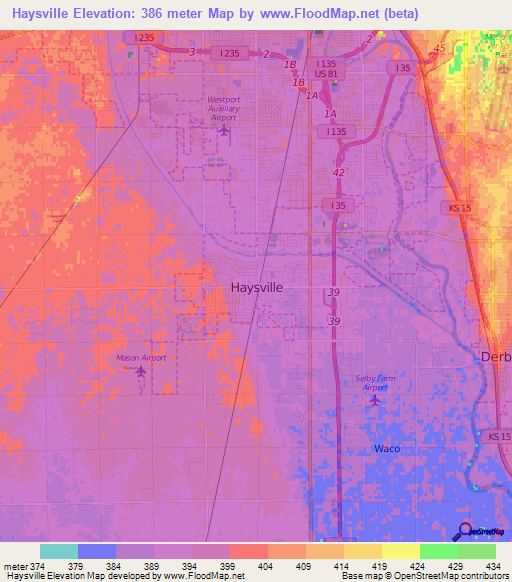 Haysville,US Elevation Map