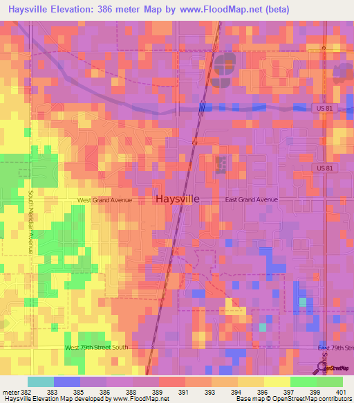 Haysville,US Elevation Map