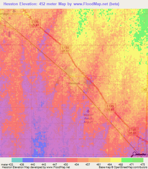 Hesston,US Elevation Map