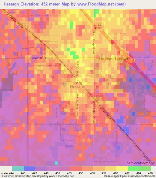 Hesston,US Elevation Map