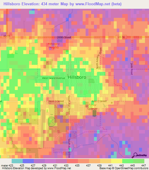 Hillsboro,US Elevation Map