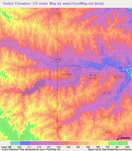 Holton,US Elevation Map