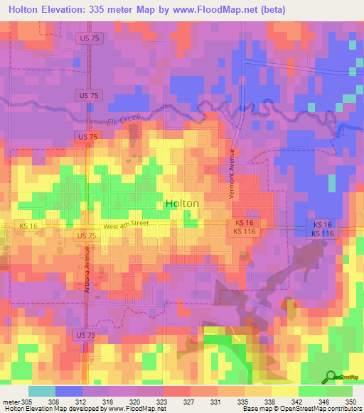 Holton,US Elevation Map