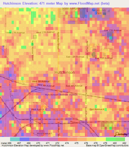 Hutchinson,US Elevation Map