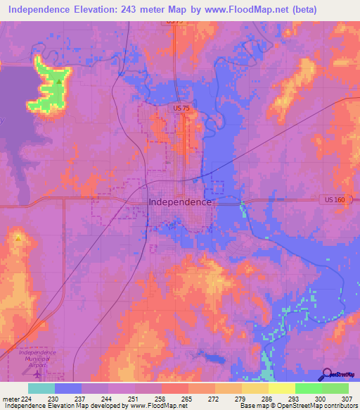 Independence,US Elevation Map