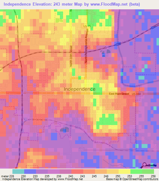 Independence,US Elevation Map