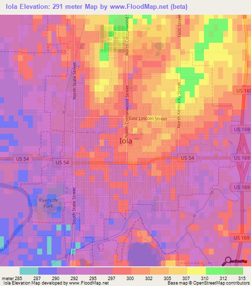 Iola,US Elevation Map