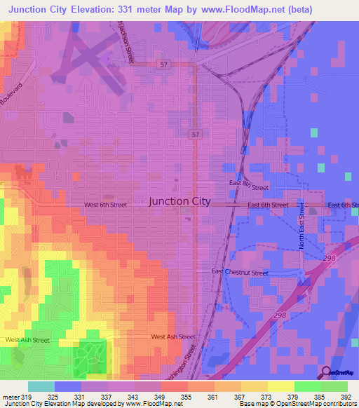 Junction City,US Elevation Map