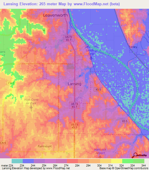 Lansing,US Elevation Map