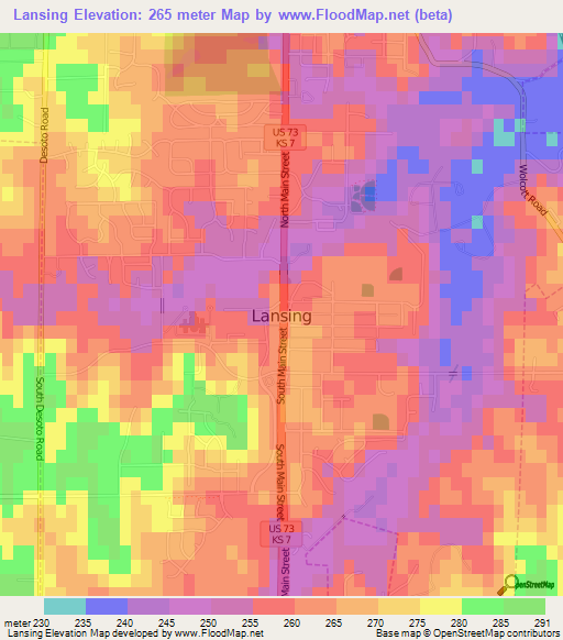 Lansing,US Elevation Map