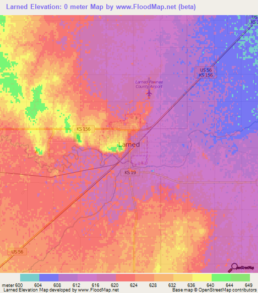 Larned,US Elevation Map