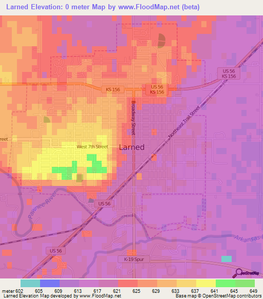 Larned,US Elevation Map