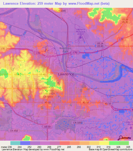 Lawrence,US Elevation Map