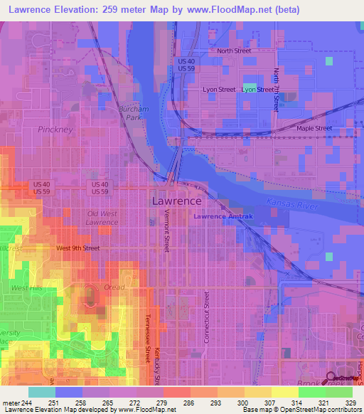 Lawrence,US Elevation Map