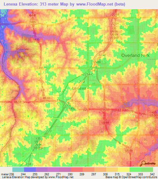 Lenexa,US Elevation Map