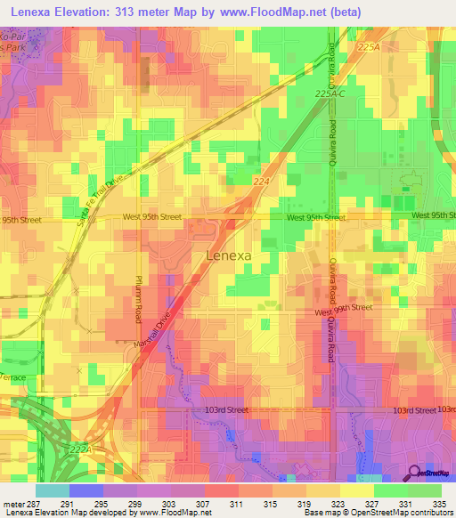 Lenexa,US Elevation Map