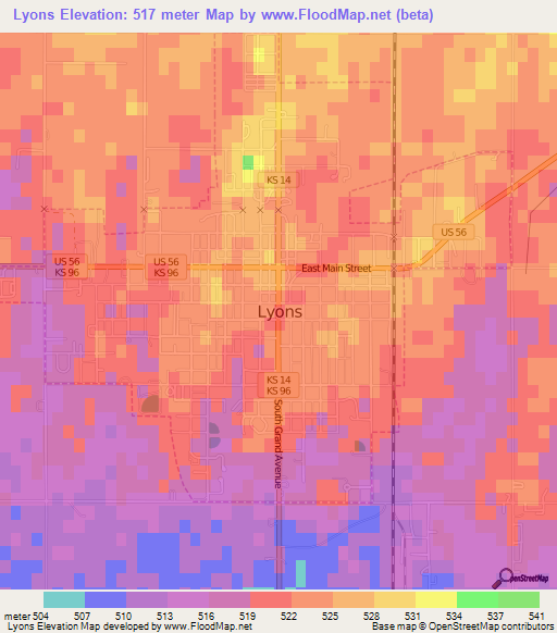 Lyons,US Elevation Map