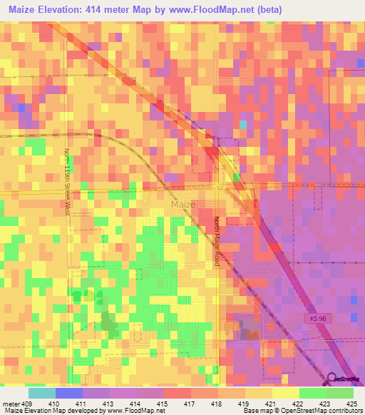 Maize,US Elevation Map