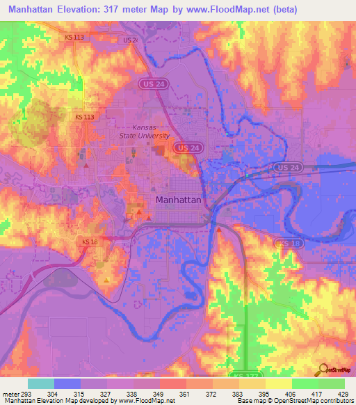 Manhattan,US Elevation Map