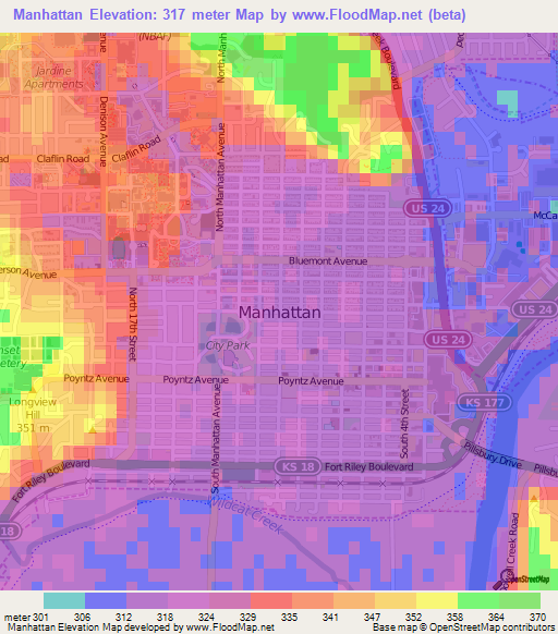 Manhattan,US Elevation Map