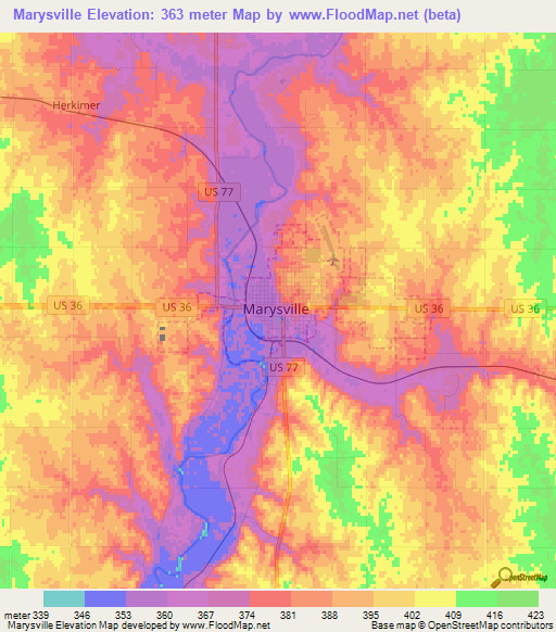 Marysville,US Elevation Map