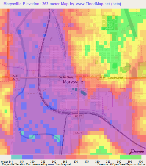 Marysville,US Elevation Map